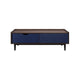 Duane Modern Ribbed Coffee Table with Drawer and Shelf in Dark Brown and Navy Blue