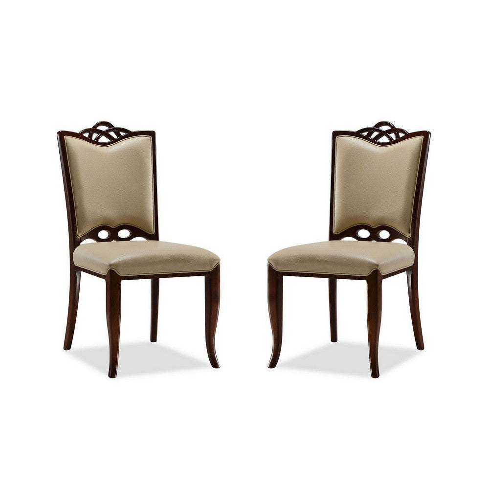 Regent Cream and Walnut Faux Leather Dining Chair (Set of Two)