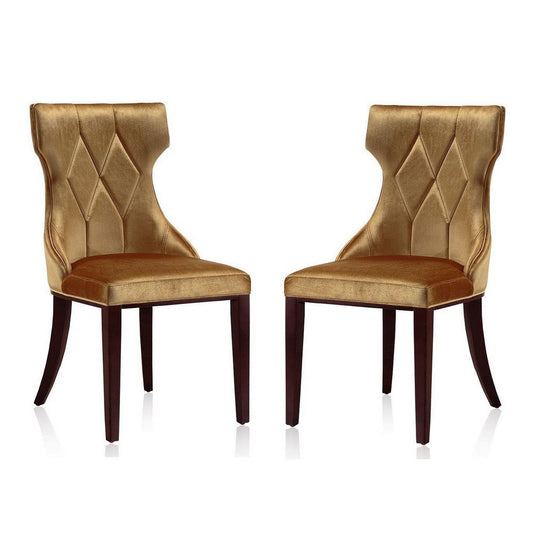 Reine Antique Gold and Walnut Velvet Dining Chair (Set of Two)