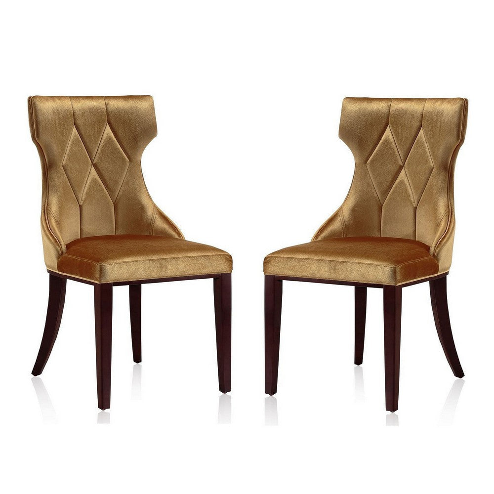 Reine Antique Gold and Walnut Velvet Dining Chair (Set of Two)