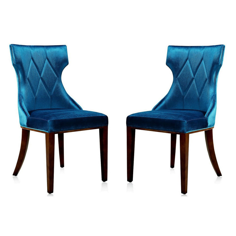 Reine Cobalt Blue and Walnut Velvet Dining Chair (Set of Two)