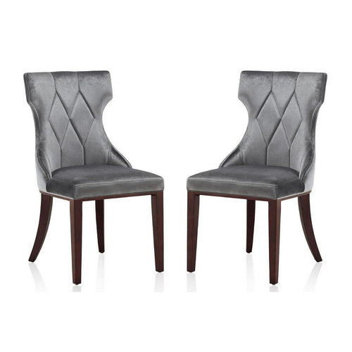 Reine Grey and Walnut Velvet Dining Chair (Set of Two)