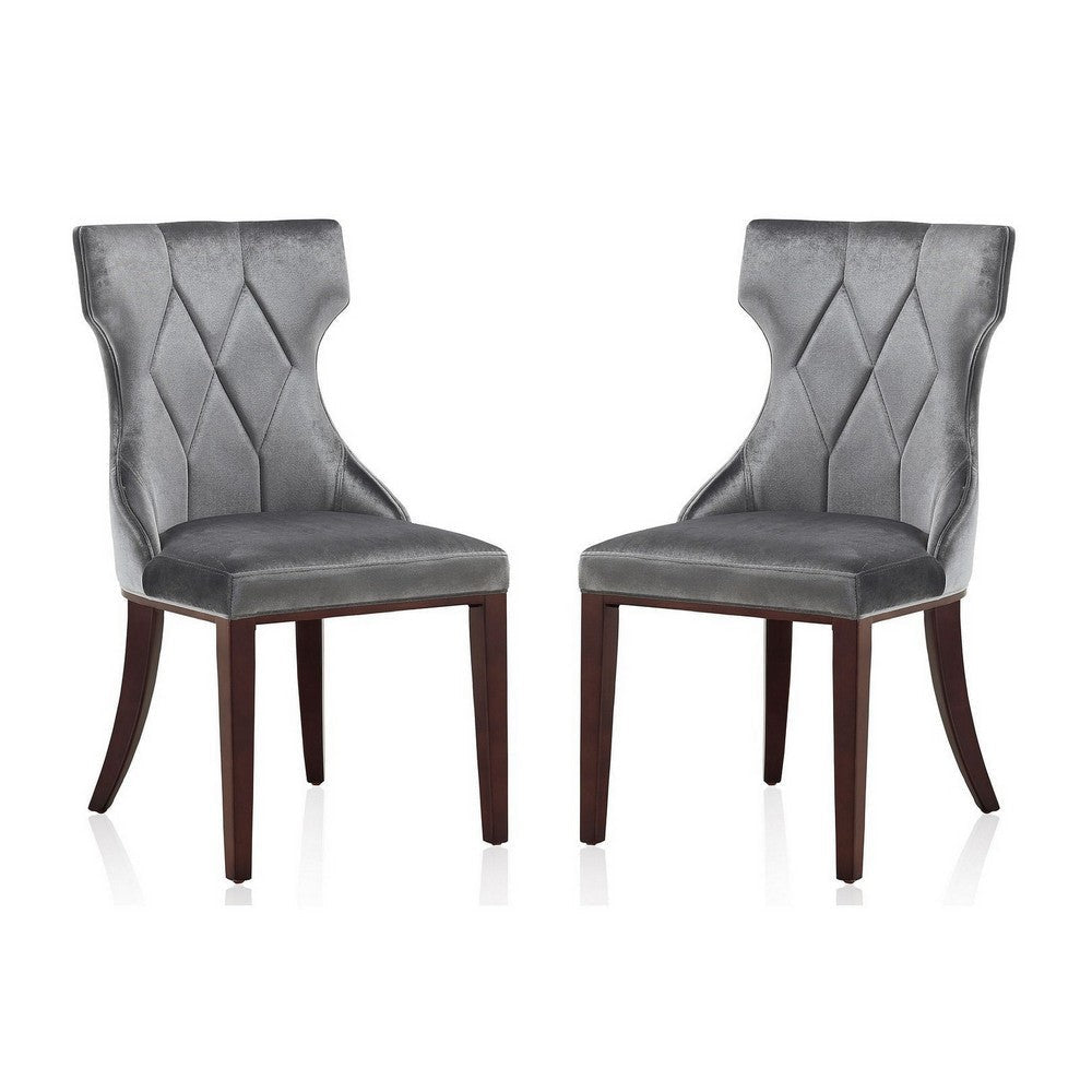 Reine Grey and Walnut Velvet Dining Chair (Set of Two)