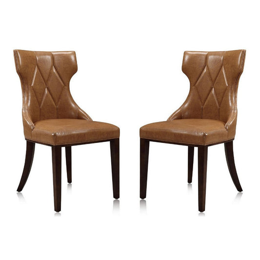 Reine Saddle and Walnut Faux Leather Dining Chair (Set of Two)