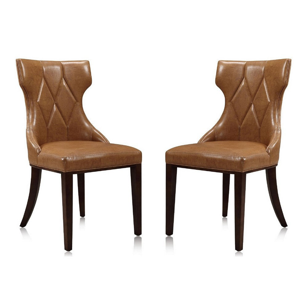 Reine Saddle and Walnut Faux Leather Dining Chair (Set of Two)