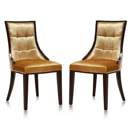 Fifth Avenue Antique Gold and Walnut Velvet Dining Chair (Set of Two)