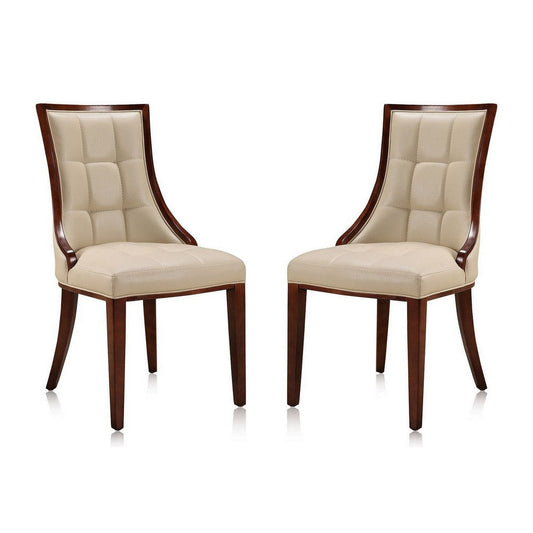 Fifth Avenue Cream and Walnut Faux Leather Dining Chair (Set of Two)