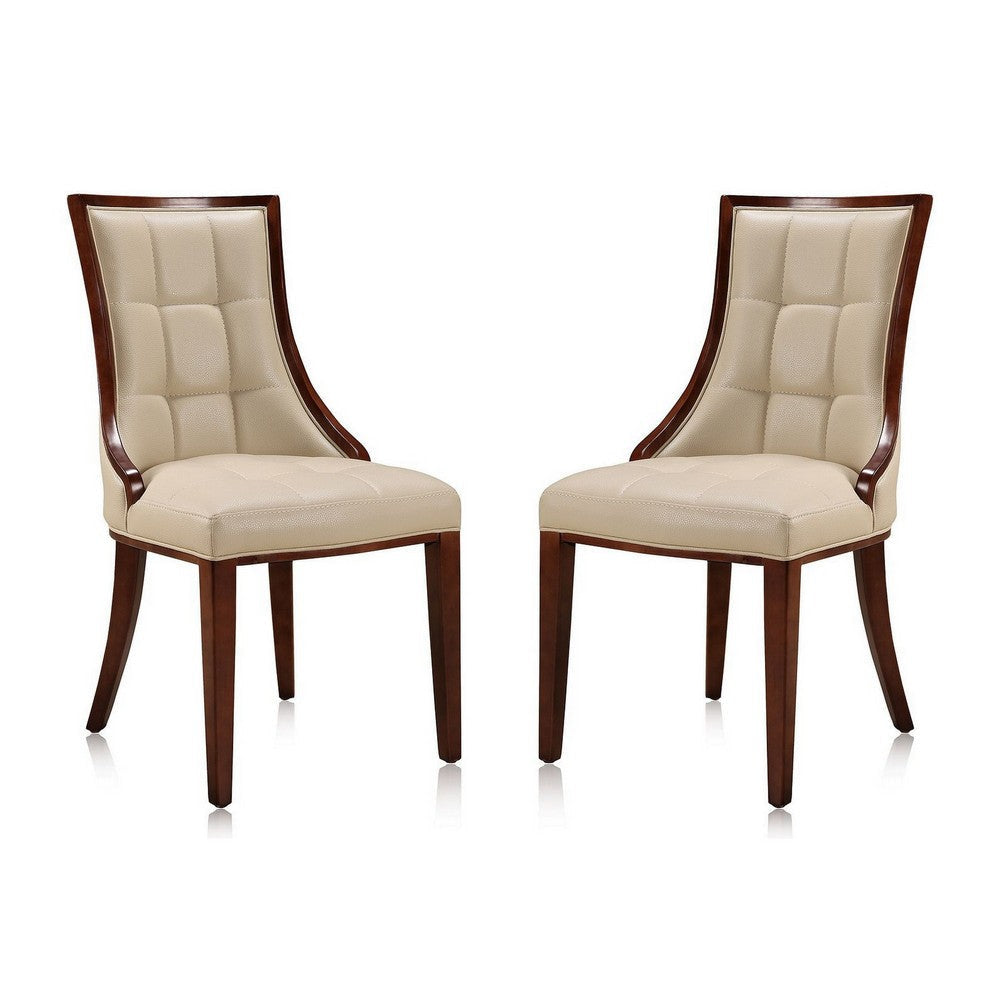Fifth Avenue Cream and Walnut Faux Leather Dining Chair (Set of Two)
