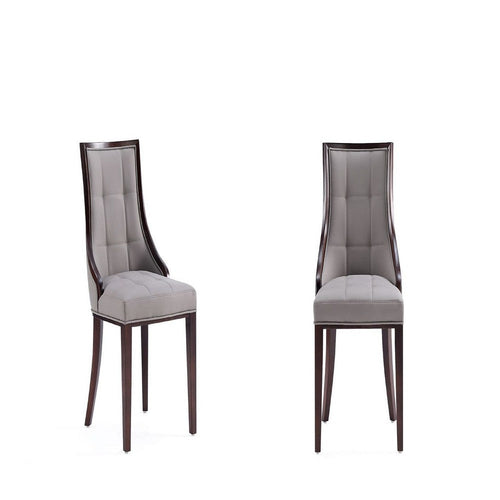 Fifth Avenue Faux Leather Dining Chair in Grey and Walnut (Set of 2)