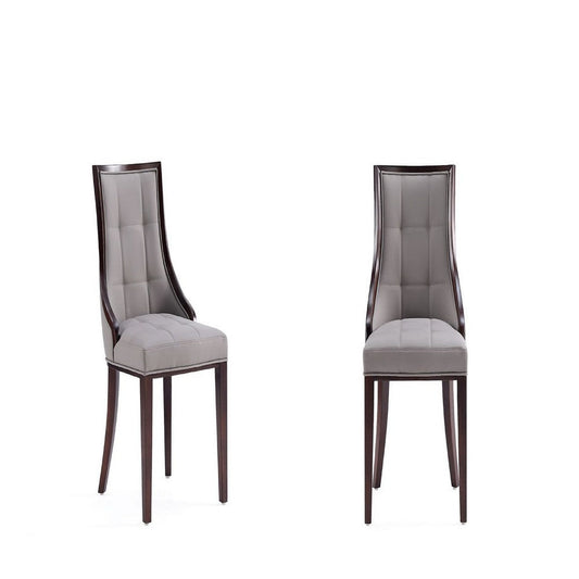 Fifth Avenue Faux Leather Dining Chair in Grey and Walnut (Set of 2)