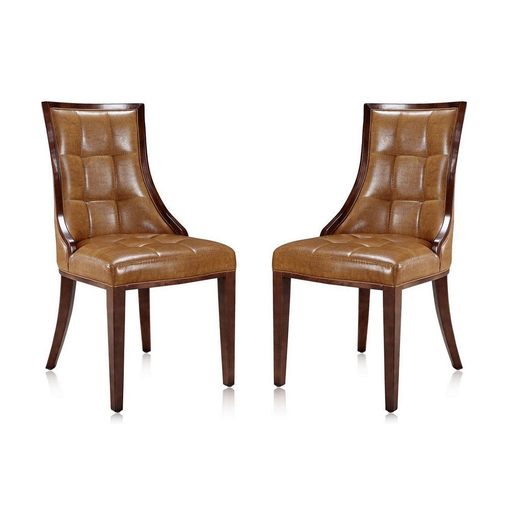 Fifth Avenue Saddle and Walnut Faux Leather Dining Chair (Set of Two)