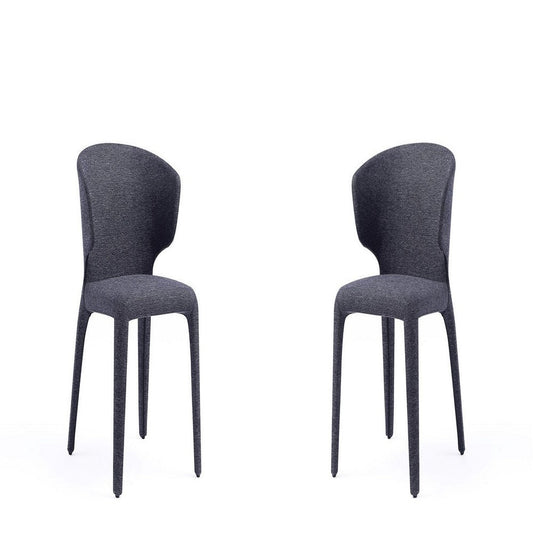 Conrad Modern Woven Tweed Dining Chair in Black (Set of 2)