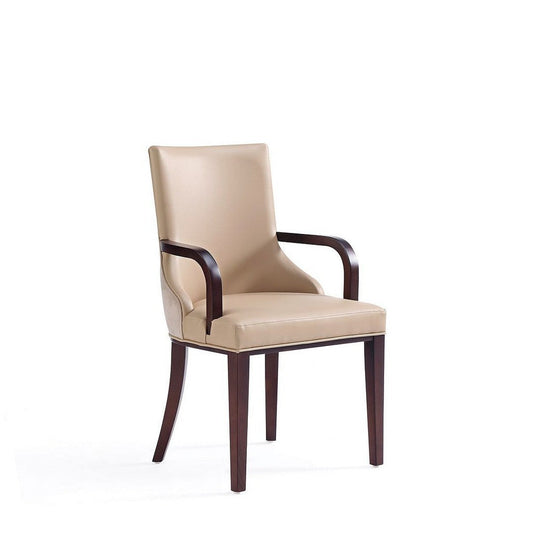 Shubert Modern Faux Leather and Velvet Dining Armchair in Tan