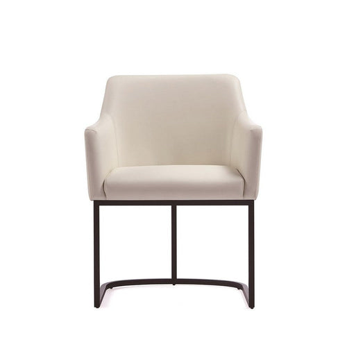 Modern Serena Dining Armchair Upholstered in Leatherette with Steel Legs in Cream