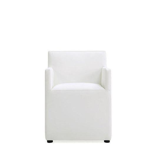 Anna Modern Square Faux Leather Dining Armchair in Cream