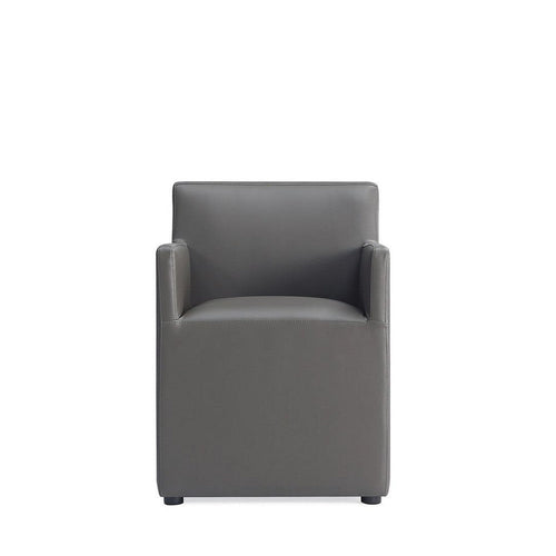 Anna Modern Square Faux Leather Dining Armchair in Pewter