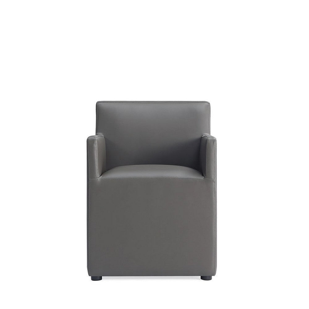 Anna Modern Square Faux Leather Dining Armchair in Pewter