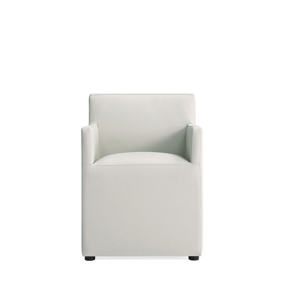 Anna Modern Square Faux Leather Dining Armchair in Light Stone Grey