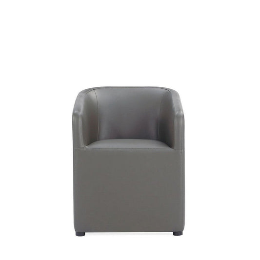 Anna Modern Round Faux Leather Dining Armchair in Pewter