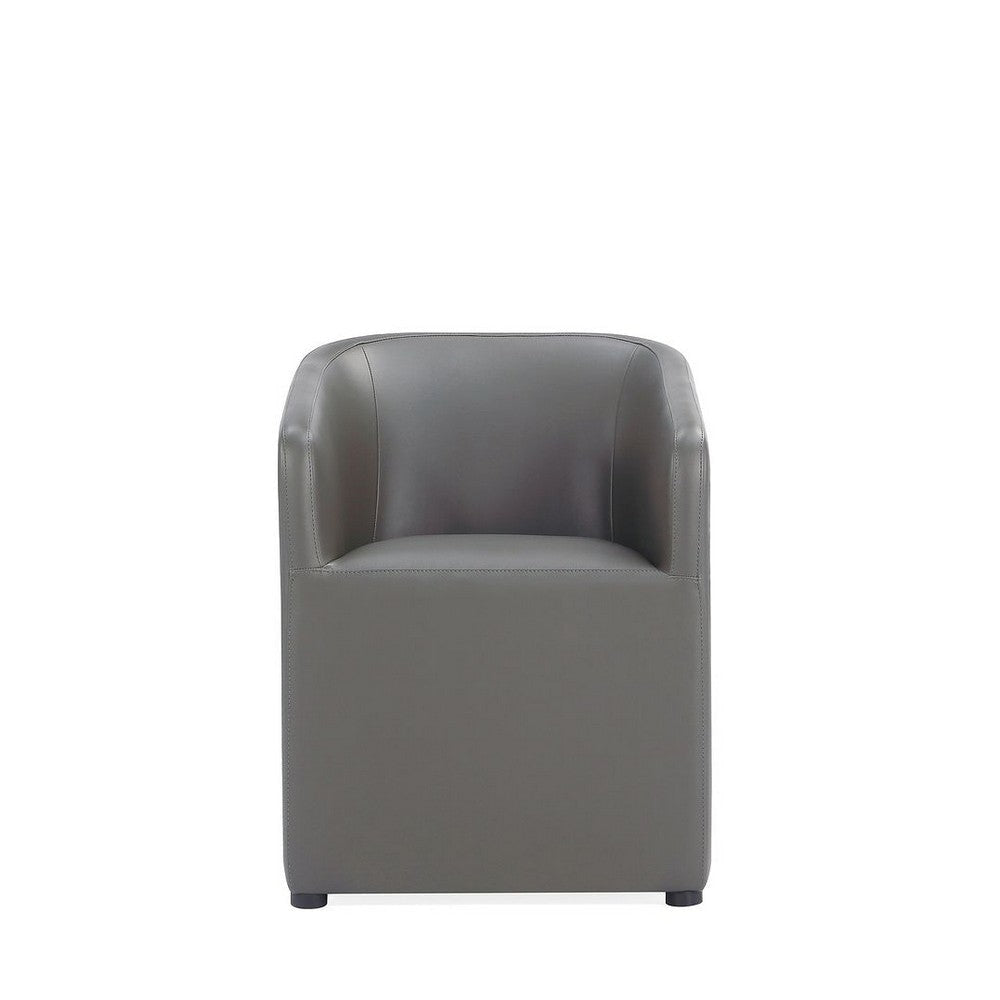 Anna Modern Round Faux Leather Dining Armchair in Pewter