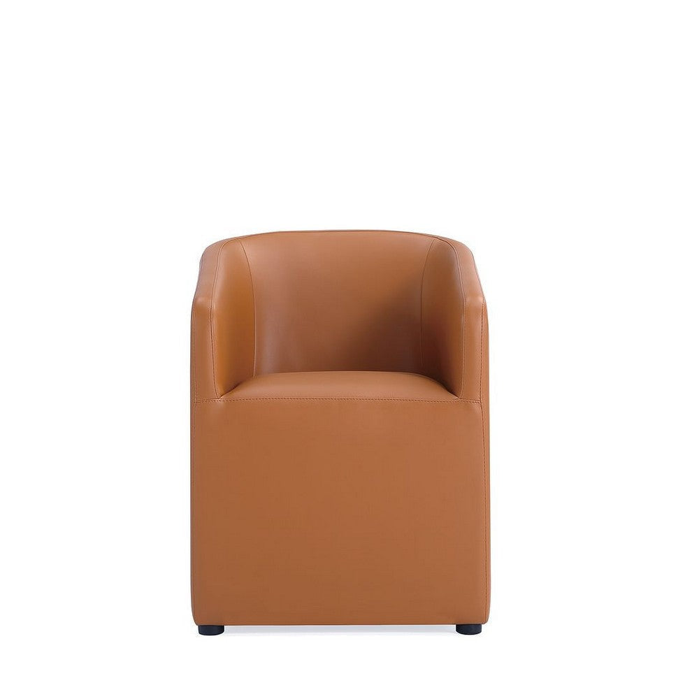 Anna Modern Round Faux Leather Dining Armchair in Saddle