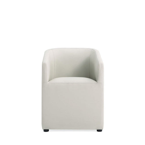 Anna Modern Round Faux Leather Dining Armchair in Light Stone Grey