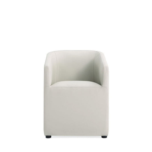 Anna Modern Round Faux Leather Dining Armchair in Light Stone Grey