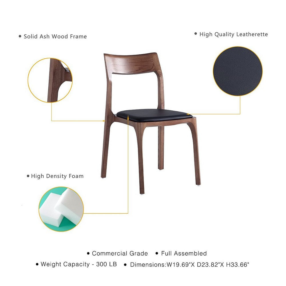 Modern Moderno Stackable Dining Chair Upholstered in Leatherette with Solid Wood Frame in Walnut and Black- Set of 2 MHC-DC070-BK