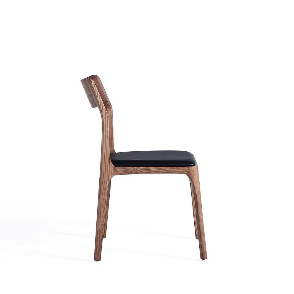 Modern Moderno Stackable Dining Chair Upholstered in Leatherette with Solid Wood Frame in Walnut and Black- Set of 2 MHC-DC070-BK