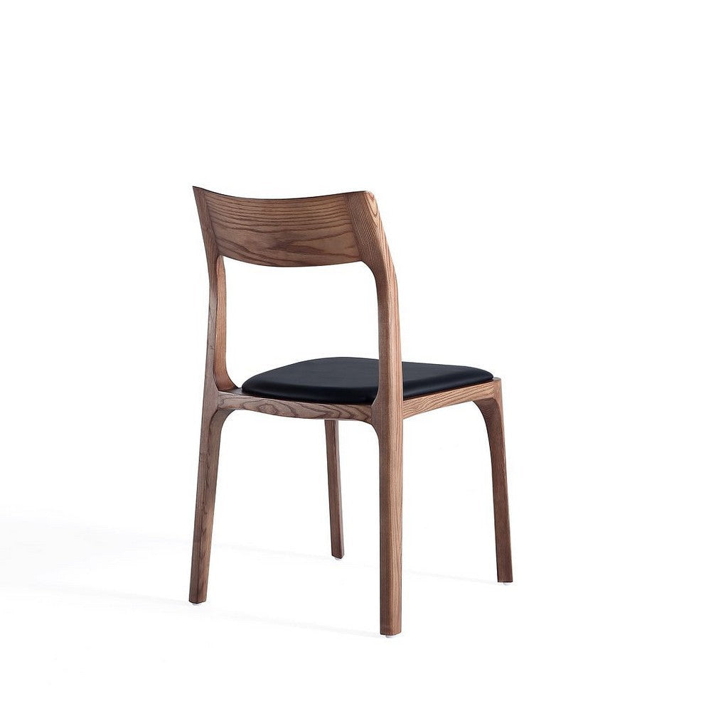Modern Moderno Stackable Dining Chair Upholstered in Leatherette with Solid Wood Frame in Walnut and Black- Set of 2 MHC-DC070-BK