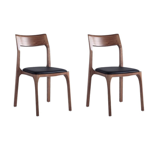 Modern Moderno Stackable Dining Chair Upholstered in Leatherette with Solid Wood Frame in Walnut and Black- Set of 2