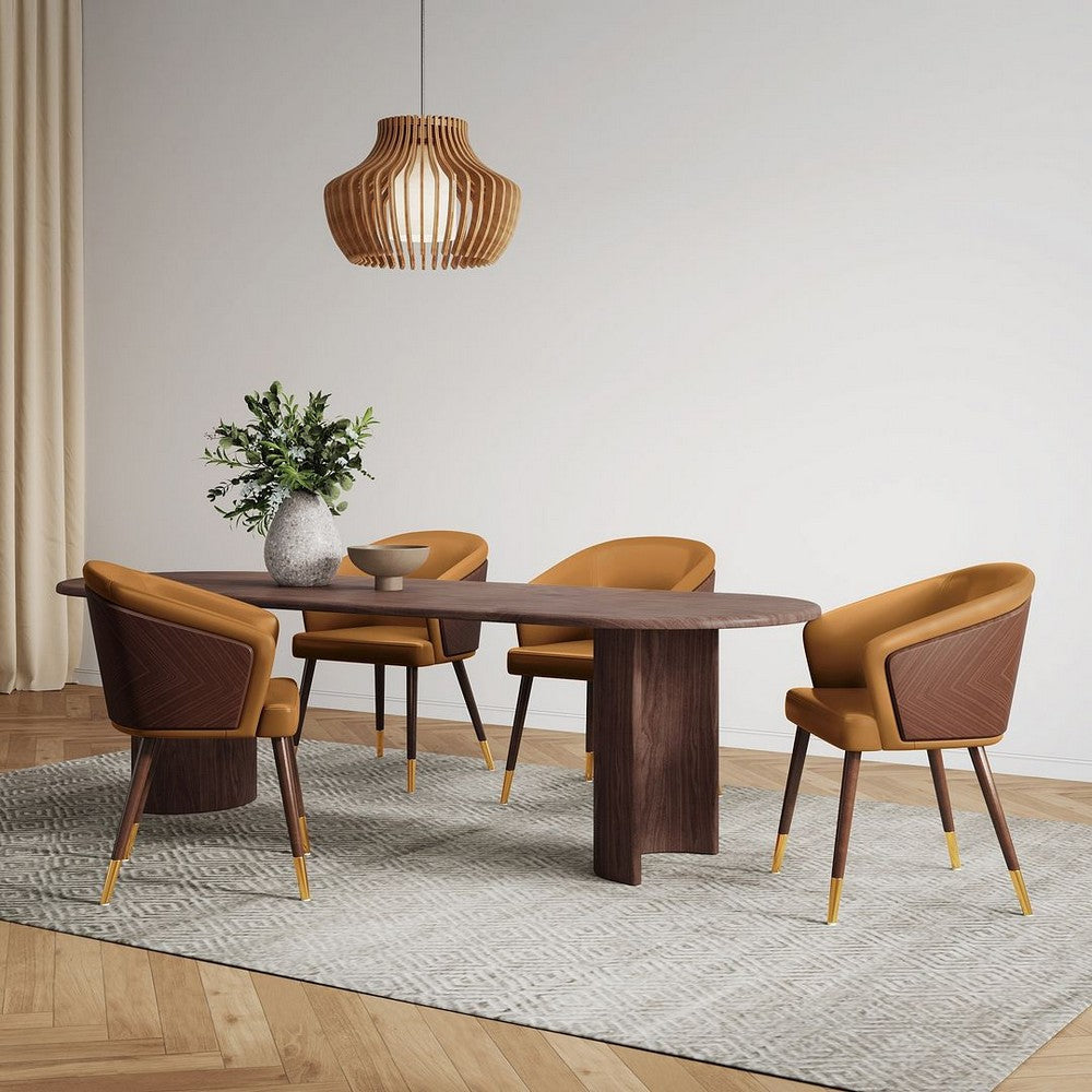 Modern Reeva Dining Chair Upholstered in Leatherette with Beech Wood Back and Solid Wood Legs in Walnut and Camal MHC-DC082-CL