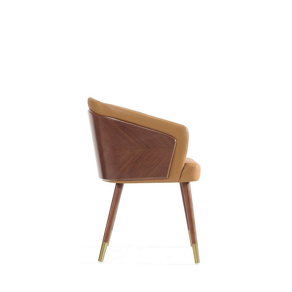 Modern Reeva Dining Chair Upholstered in Leatherette with Beech Wood Back and Solid Wood Legs in Walnut and Camal MHC-DC082-CL