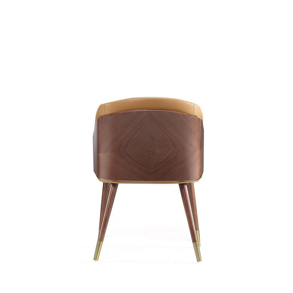 Modern Reeva Dining Chair Upholstered in Leatherette with Beech Wood Back and Solid Wood Legs in Walnut and Camal MHC-DC082-CL