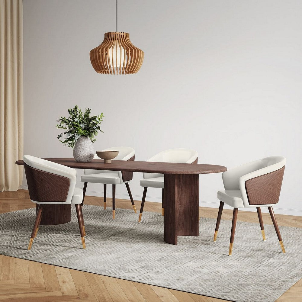 Modern Reeva Dining Chair Upholstered in Leatherette with Beech Wood Back and Solid Wood Legs in Walnut and Cream MHC-DC082-CR