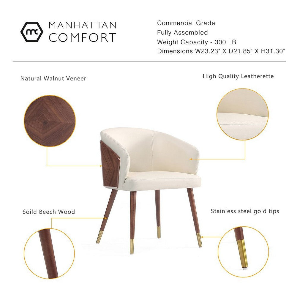 Modern Reeva Dining Chair Upholstered in Leatherette with Beech Wood Back and Solid Wood Legs in Walnut and Cream MHC-DC082-CR