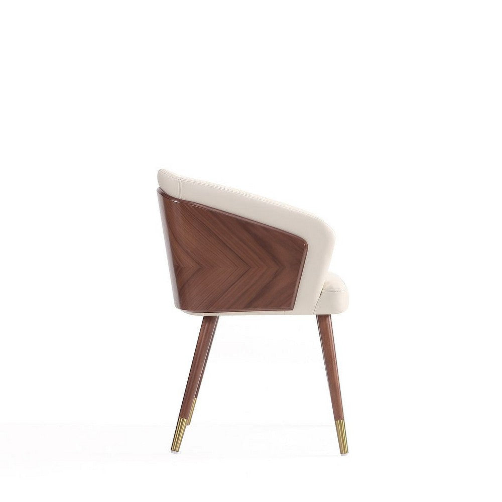 Modern Reeva Dining Chair Upholstered in Leatherette with Beech Wood Back and Solid Wood Legs in Walnut and Cream MHC-DC082-CR