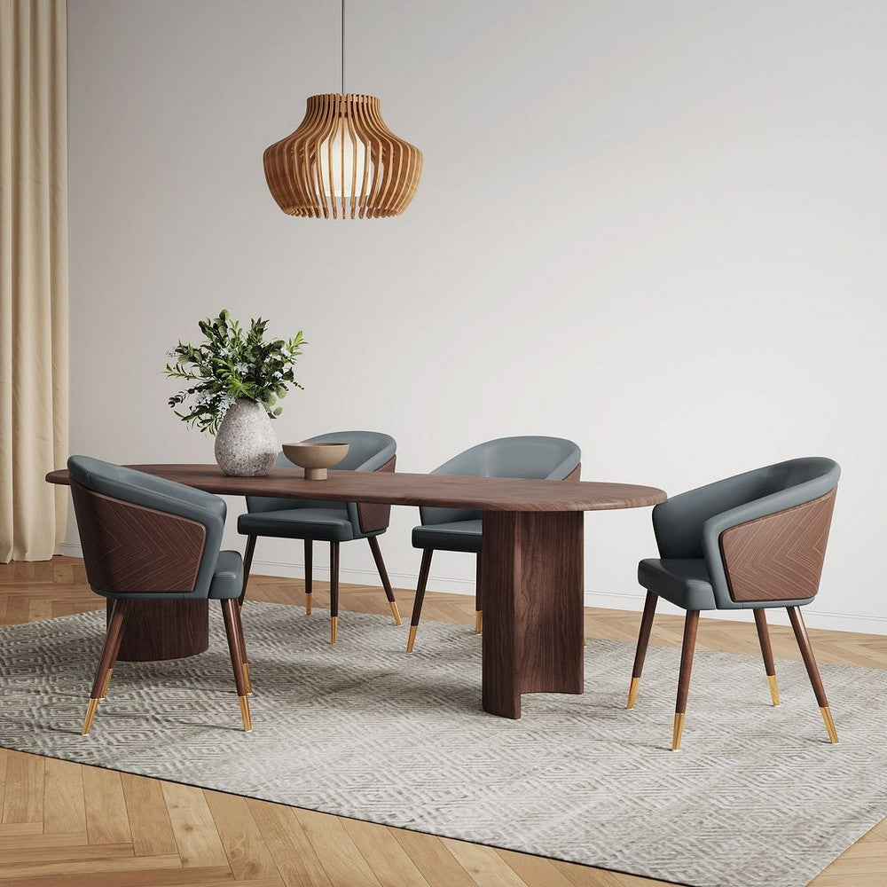 Modern Reeva Dining Chair Upholstered in Leatherette with Beech Wood Back and Solid Wood Legs in Walnut and Graphite Grey MHC-DC082-GY