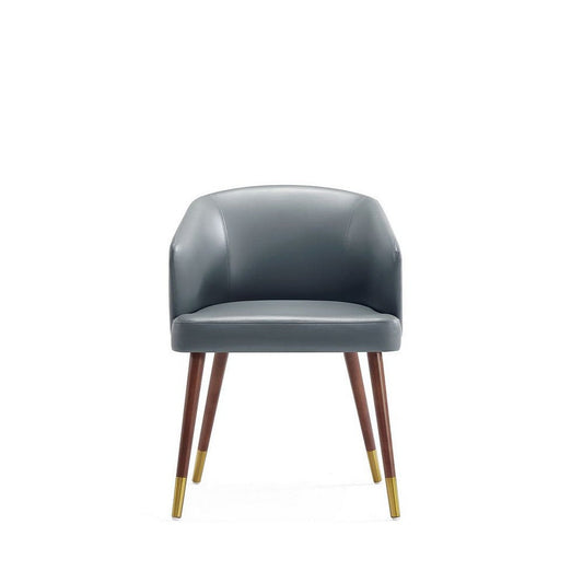 Modern Reeva Dining Chair Upholstered in Leatherette with Beech Wood Back and Solid Wood Legs in Walnut and Graphite Grey