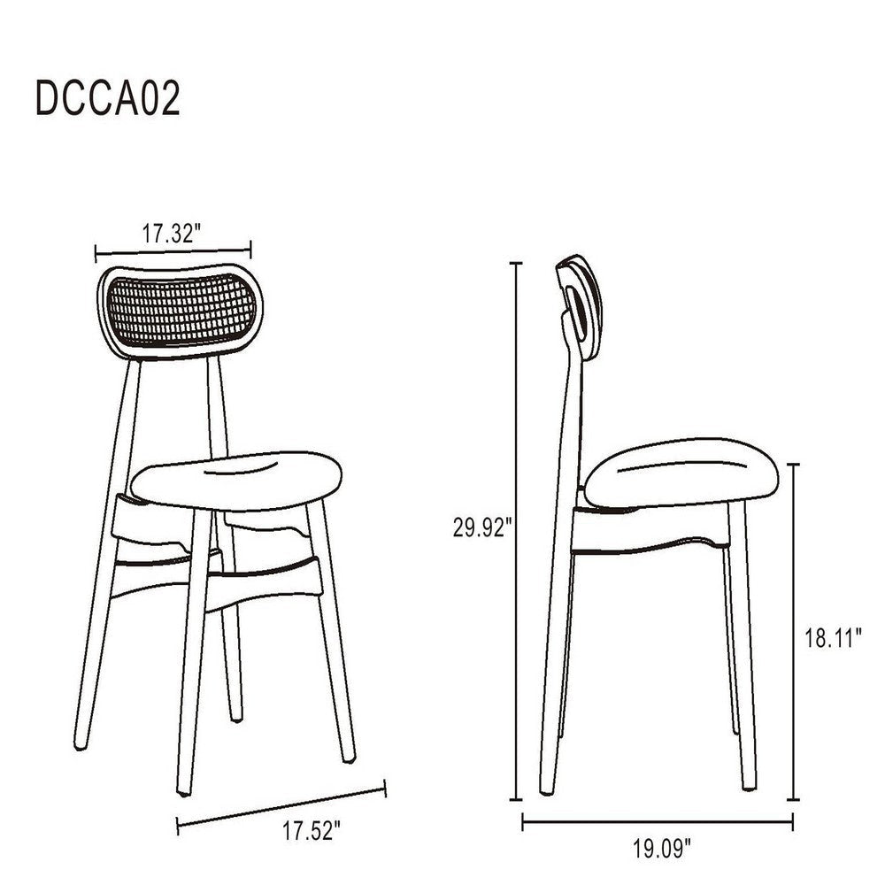 Colbert Dining Chair in Black and Cane with Grey Upholstered Seating - Set of 2 MHC-DCCA02-GY