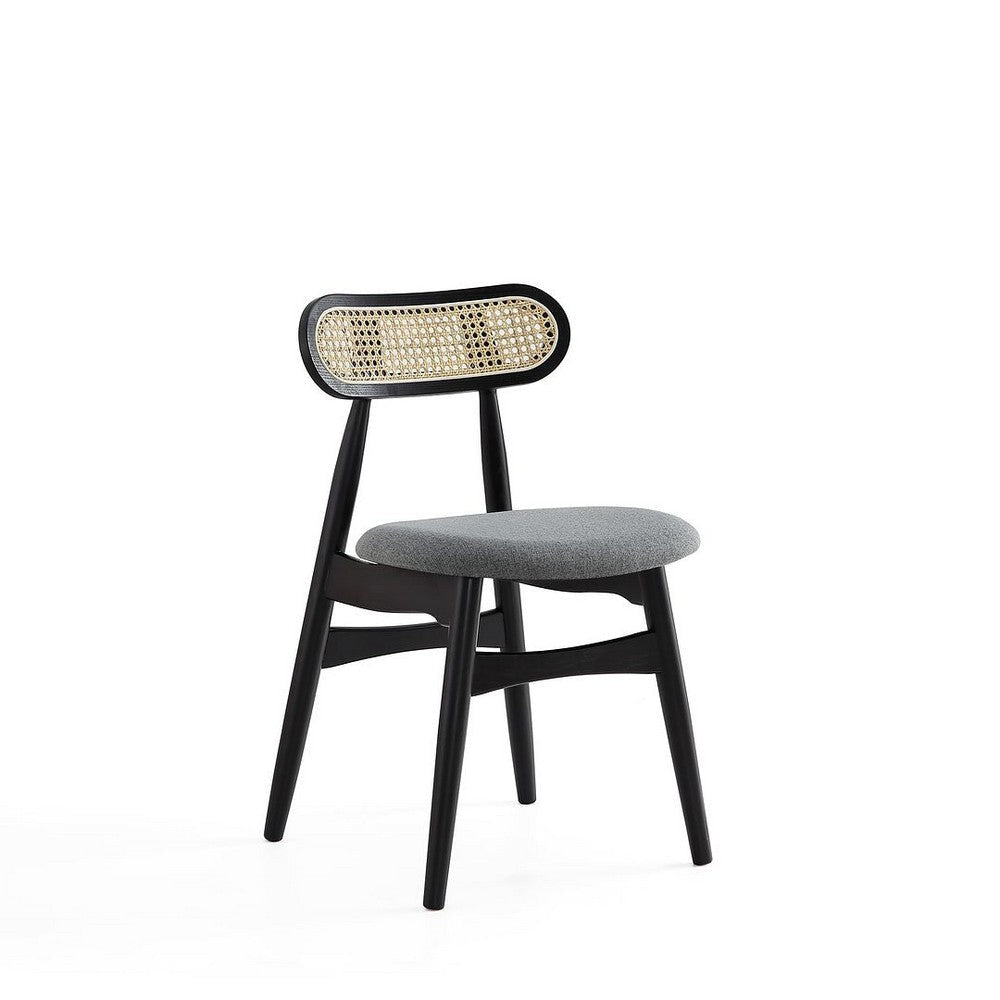 Colbert Dining Chair in Black and Cane with Grey Upholstered Seating - Set of 2 MHC-DCCA02-GY