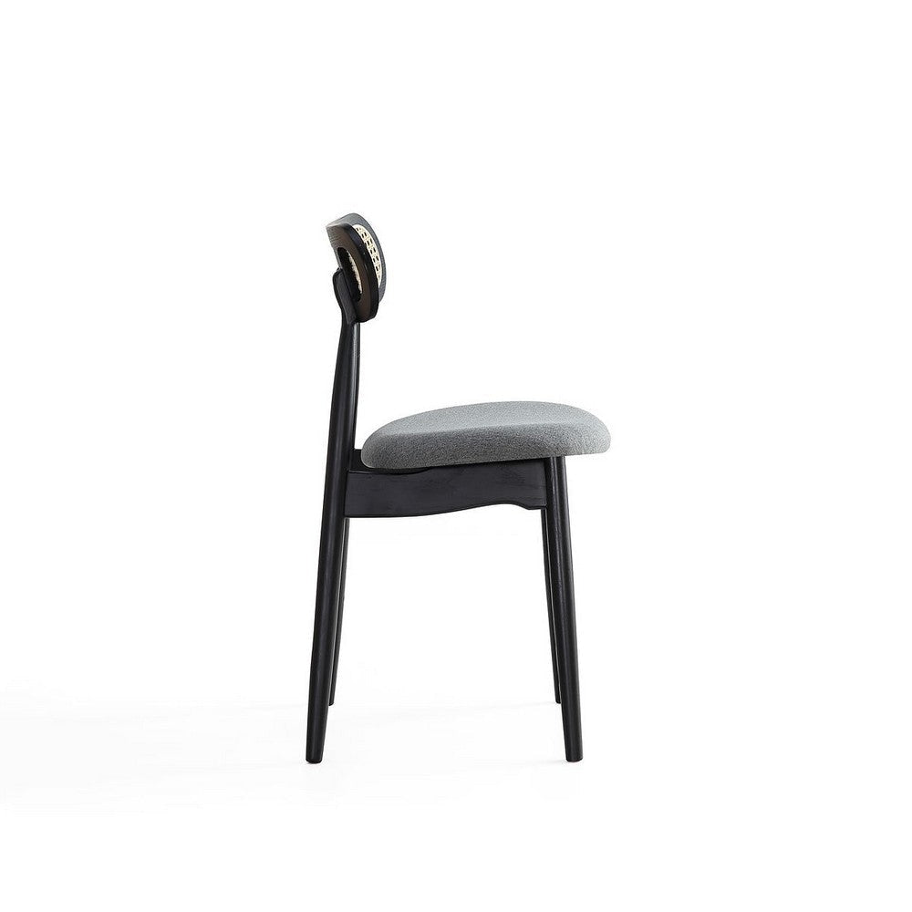 Colbert Dining Chair in Black and Cane with Grey Upholstered Seating - Set of 2 MHC-DCCA02-GY