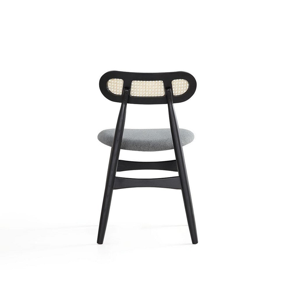 Colbert Dining Chair in Black and Cane with Grey Upholstered Seating - Set of 2 MHC-DCCA02-GY