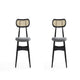 Colbert Dining Chair in Black and Cane with Grey Upholstered Seating - Set of 2
