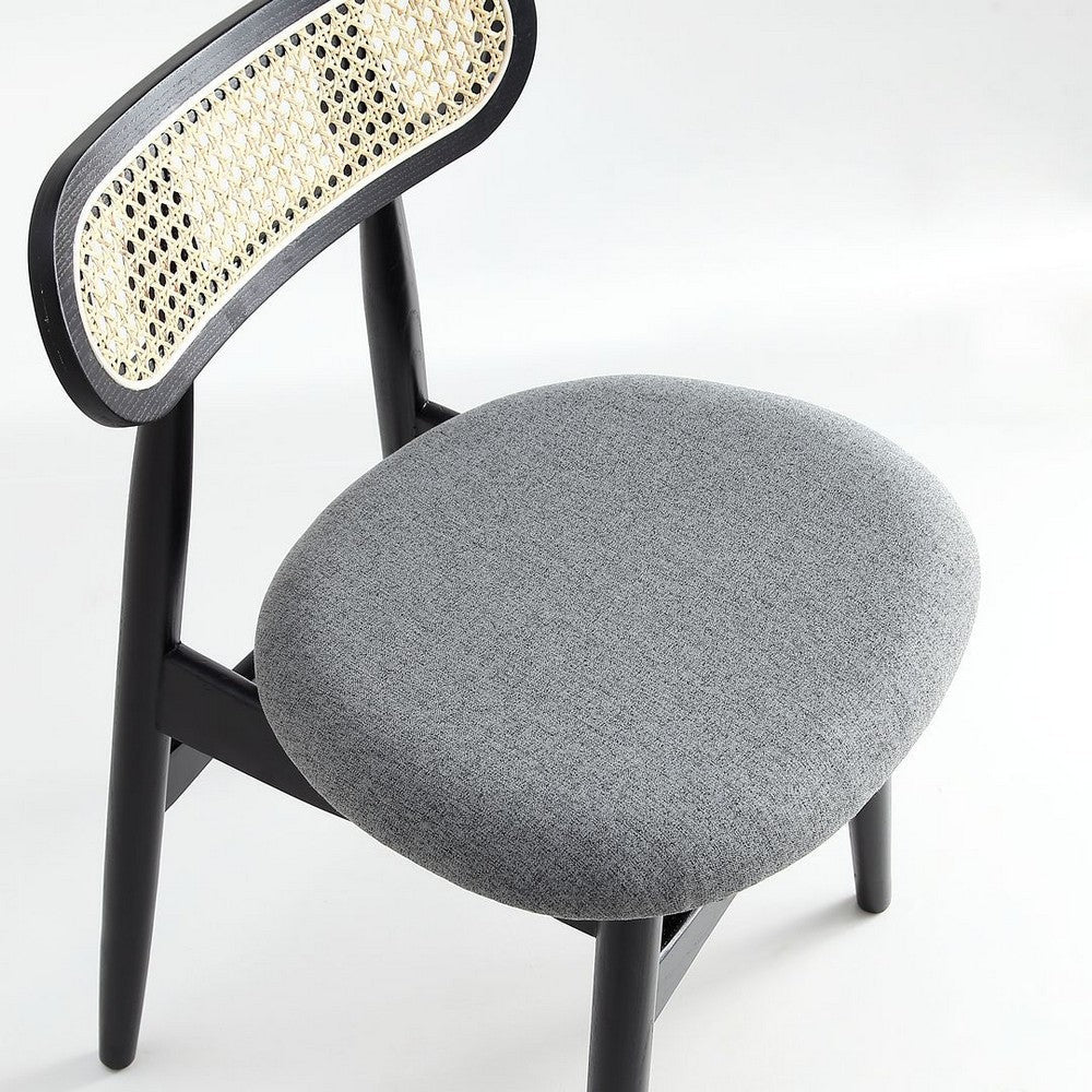 Colbert Dining Chair in Black and Cane with Grey Upholstered Seating - Set of 2 MHC-DCCA02-GY