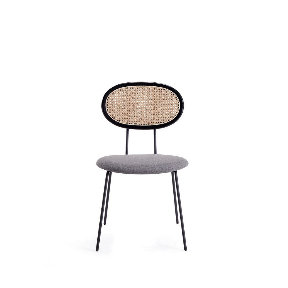 Jardin Dining Chair in Black with Cane and Grey Upholstered Seating - Set of 2 MHC-DCCA06-GY
