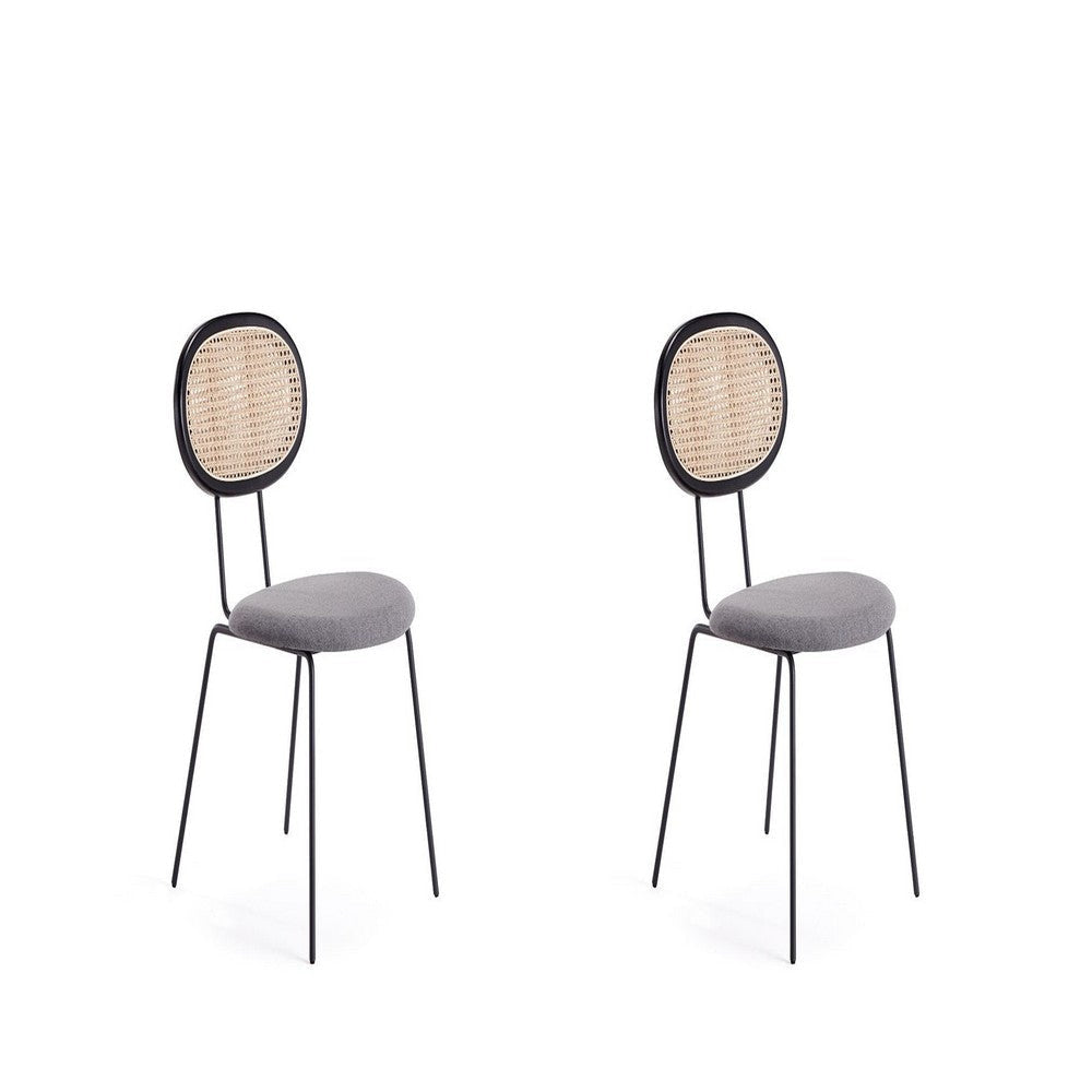 Jardin Dining Chair in Black with Cane and Grey Upholstered Seating - Set of 2