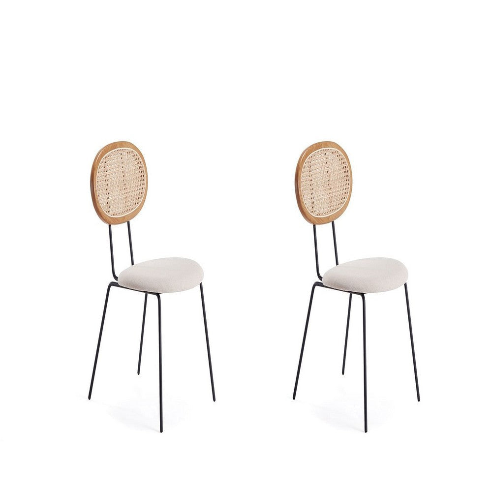 Jardin Dining Chair in Nature Cane and Oatmeal Upholstered Seating - Set of 2