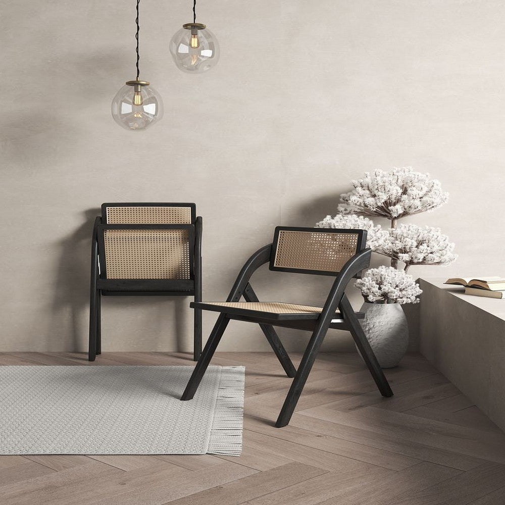 Lambinet Folding Dining Chair in Black and Natural Cane - Set of 2 MHC-DCCA07-BK