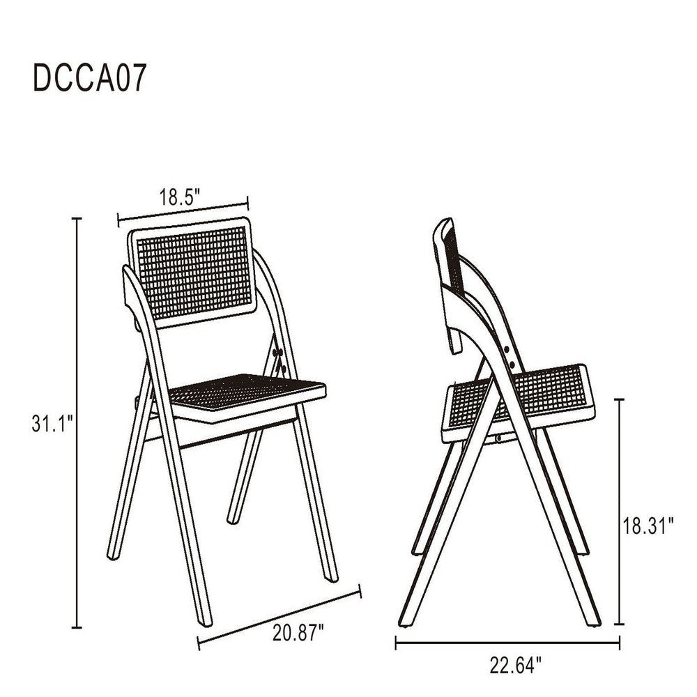 Lambinet Folding Dining Chair in Black and Natural Cane - Set of 2 MHC-DCCA07-BK